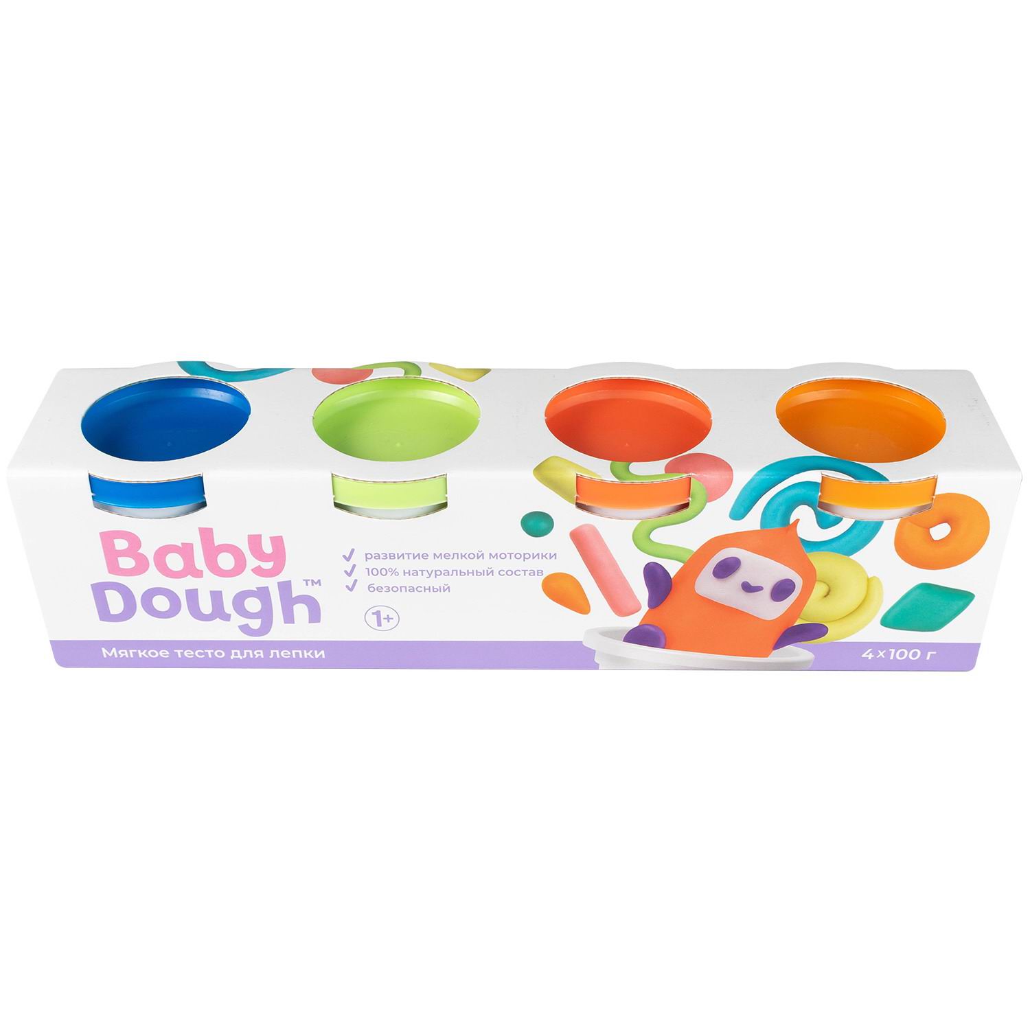 Тесто для лепки BabyDough 4 цвета (синий, нежно-зеленый, красный, оранжевый) №2