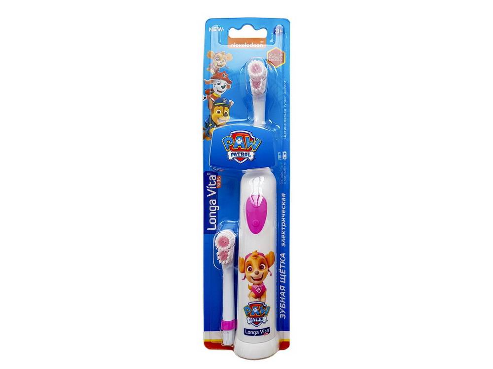 Электрическая зубная щетка Longa Vita Paw Patrol детская, ротационная 2 насадки от 3-х лет, розовая