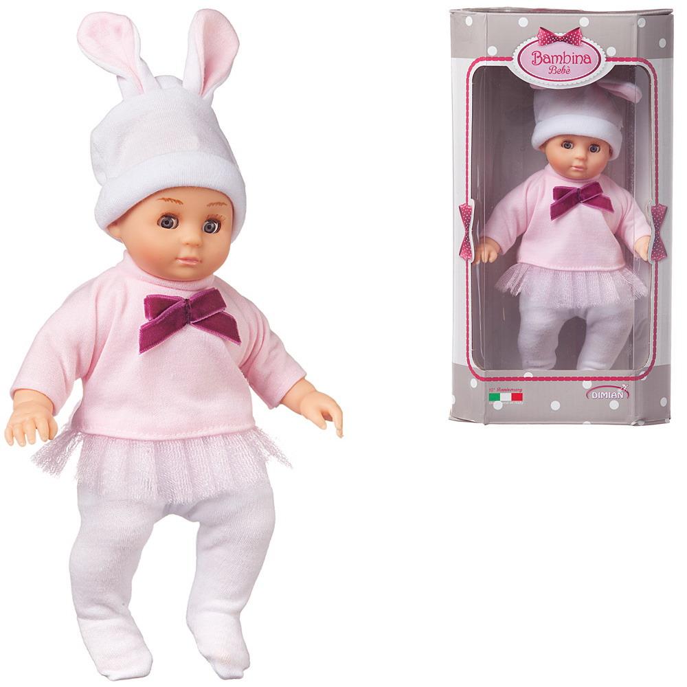 Кукла DIMIAN Bambina Bebe Пупс в бело-розовом костюмчике и шапочке с ушками, 20 см