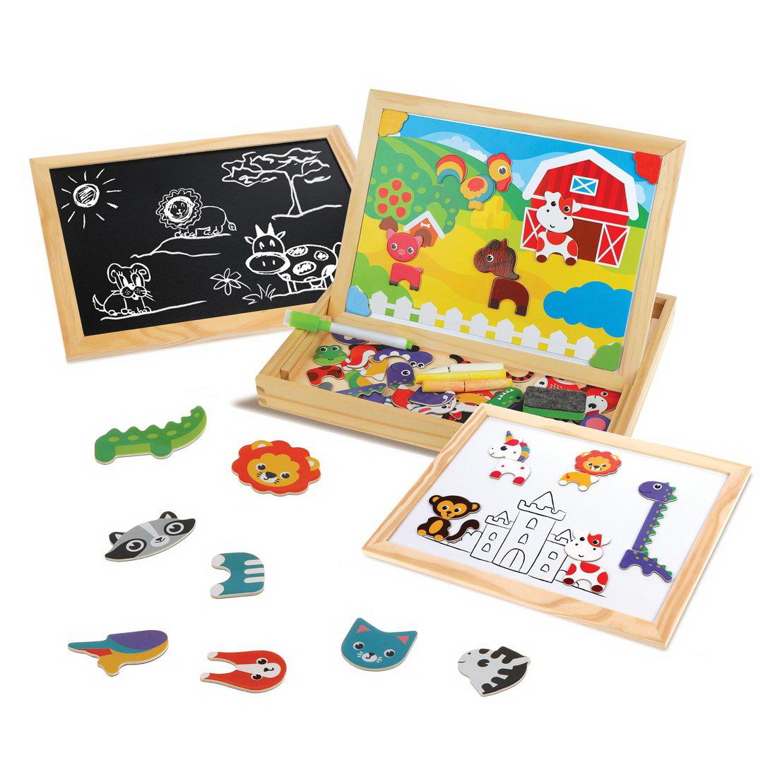 Игровой набор Mapacha Бизи-чемоданчик Животные доска для рисования, меловая доска, фигурки на магнитах, 2 игровых фона, инструкция с готовыми играми